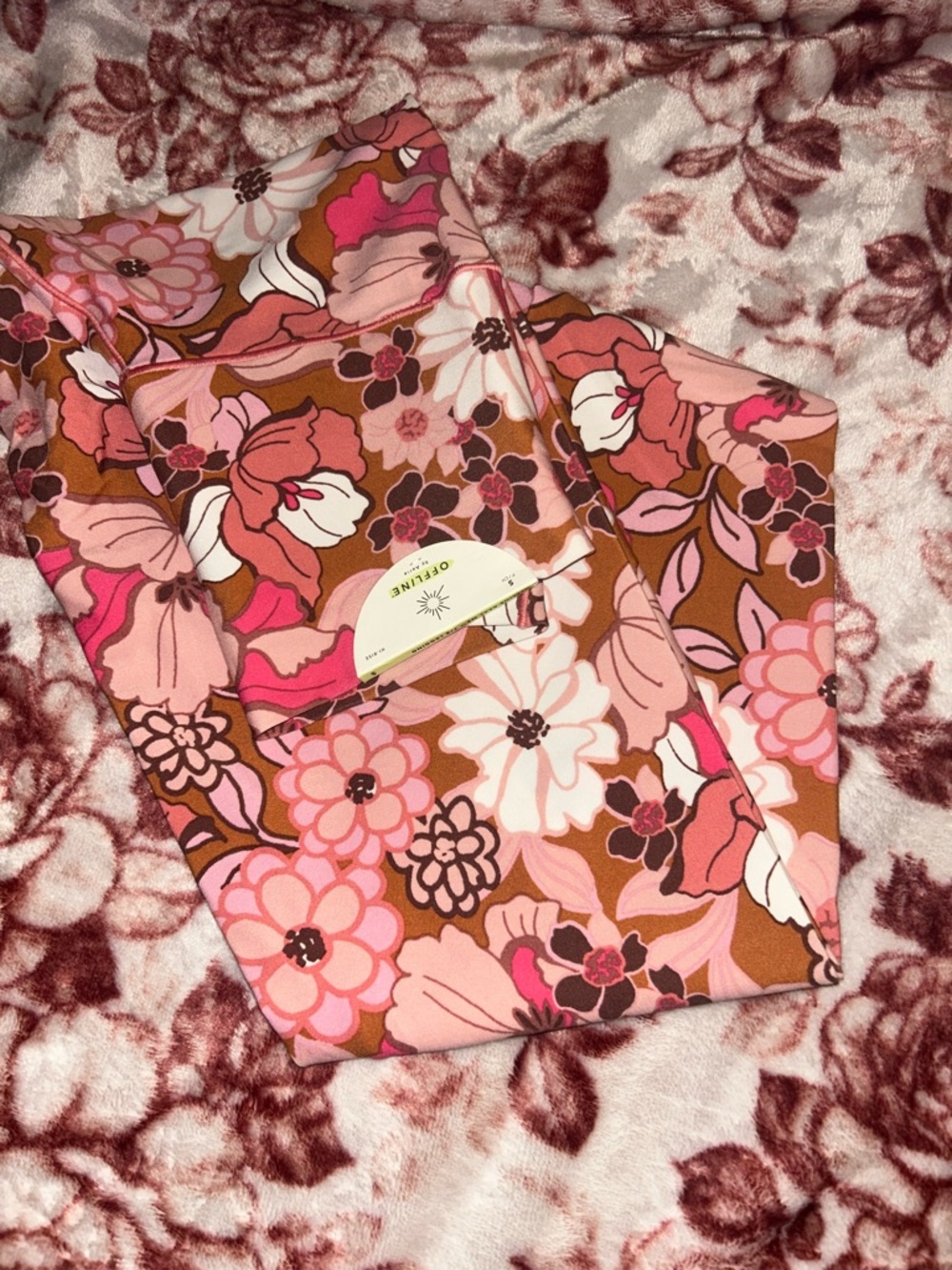 aerie Pink Brown Floral Cropped Pants